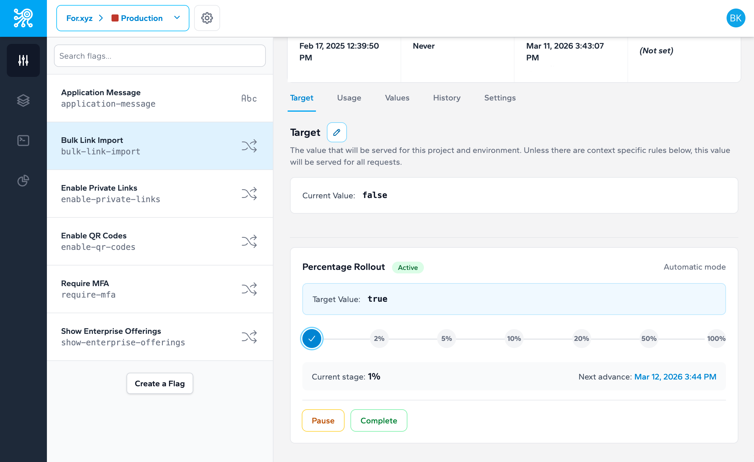 Zenmanage Percentage rollout configuration